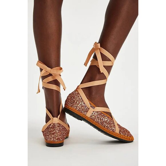 NEW Flabelus Roaring Twenties Glitter Ballet Flats in Orange 41 - Picture 1 of 7